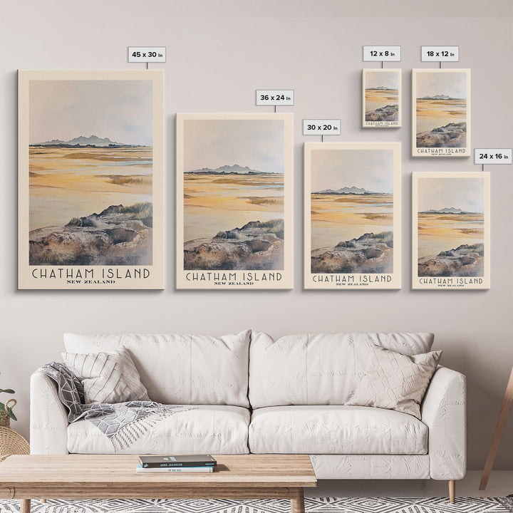 Chatham Island, New Zealand Watercolor Print, Vacation Gift, New Zealand Wall Art, Beach Painting, Beach Decor, Large Wall Art, Wood Frame Art