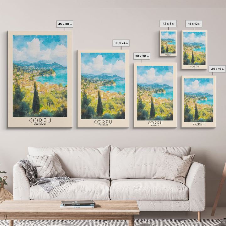 Corfu, Greece Watercolor Beach Print, Vacation Gift, Greece Wall Art, Beach Painting, Beach Decor, Beach Painting