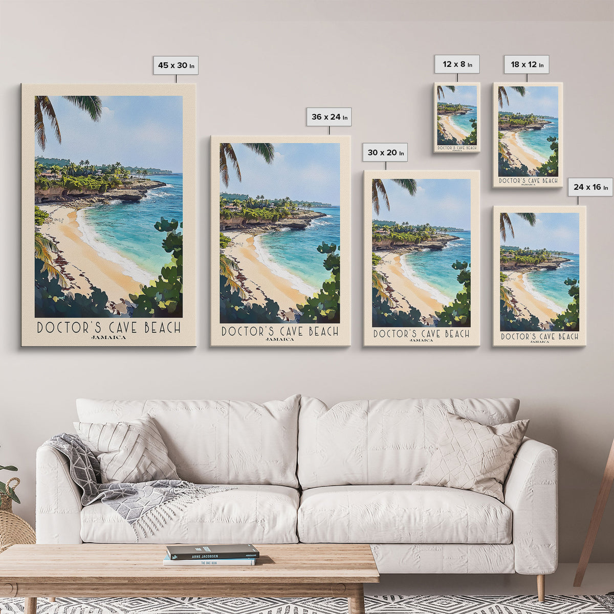 Doctor’s Cave Beach, Jamaica Watercolor Beach Print, Vacation Gift, Jamaica Wall Art, Framed Canvas Print, Framed Beach Painting