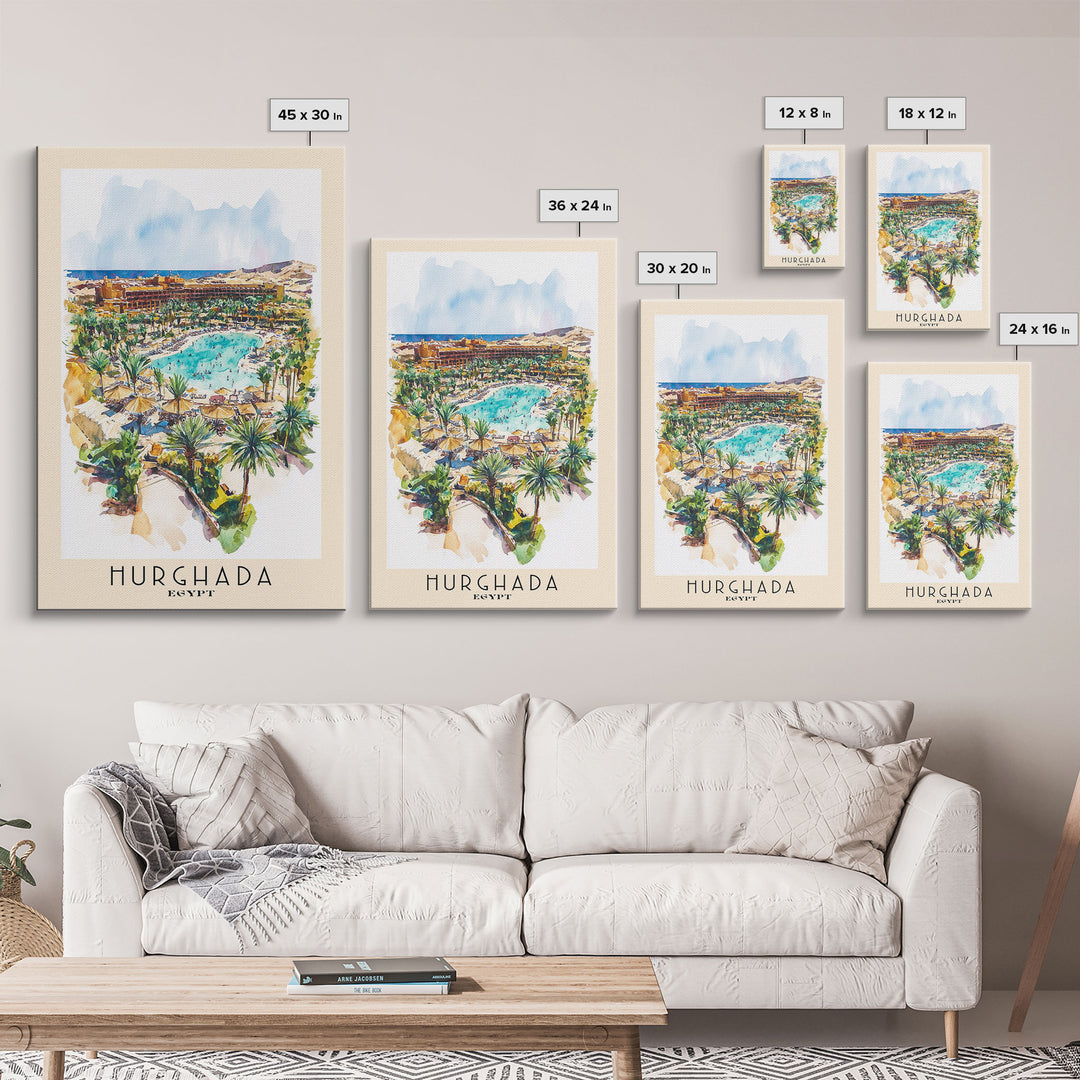 Hurghada, Egypt Watercolor Beach Print, Vacation Gift, Egypt Wall Art, Beach Painting, Beach Decor, Beach Painting