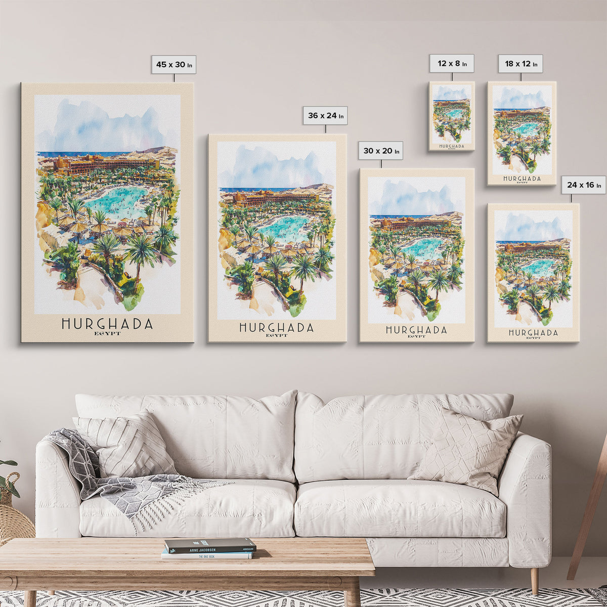 Hurghada, Egypt Watercolor Beach Print, Vacation Gift, Egypt Wall Art, Beach Painting, Beach Decor, Beach Painting