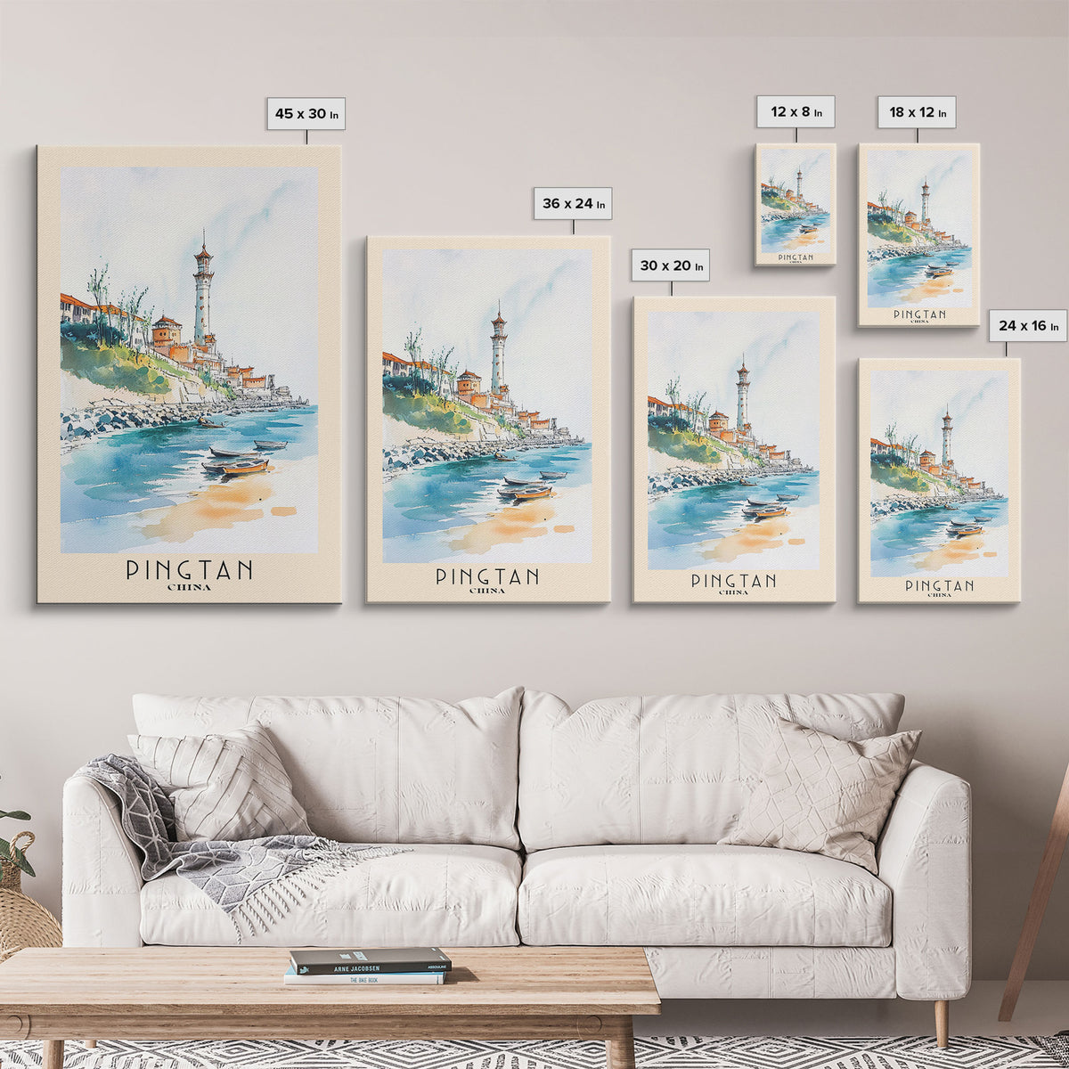 Pingtan, China Watercolor Print, Vacation Gift, China Wall Art, Beach Painting, Beach Decor, Beach Or Lakehouse Art