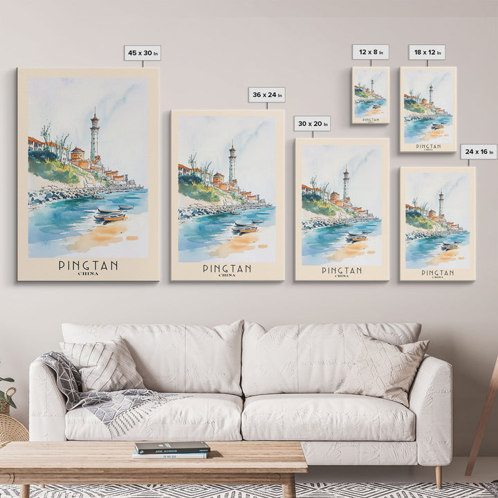 Pingtan, China Watercolor Print, Vacation Gift, China Wall Art, Beach Painting, Beach Decor, Beach Or Lakehouse Art