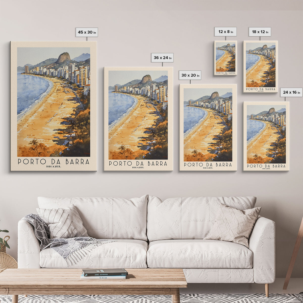 Porto da Barra, Brazil Watercolor Beach Print, Vacation Gift, Brazil Wall Art, Framed Canvas Print, Framed Beach Painting