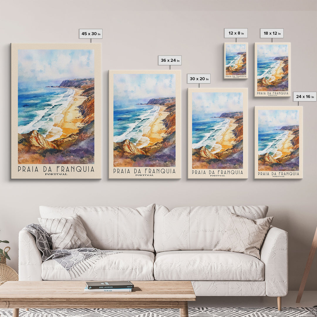 Praia da Franquia, Portugal Watercolor Print, Vacation Gift, Portugal Wall Art, Beach Painting, Beach Decor, Large Wall Art, Wood Frame Art