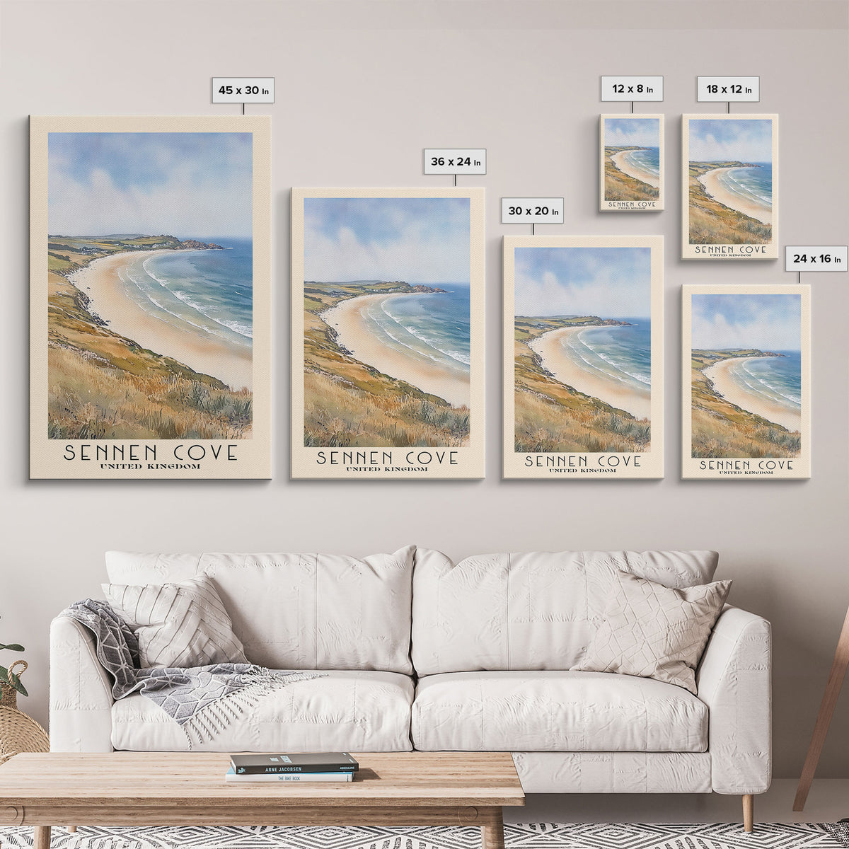 Sennen Cove, United Kingdom Watercolor Beach Print, Vacation Gift, United Kingdom Wall Art, Beach Painting, Beach Decor, Beach Painting