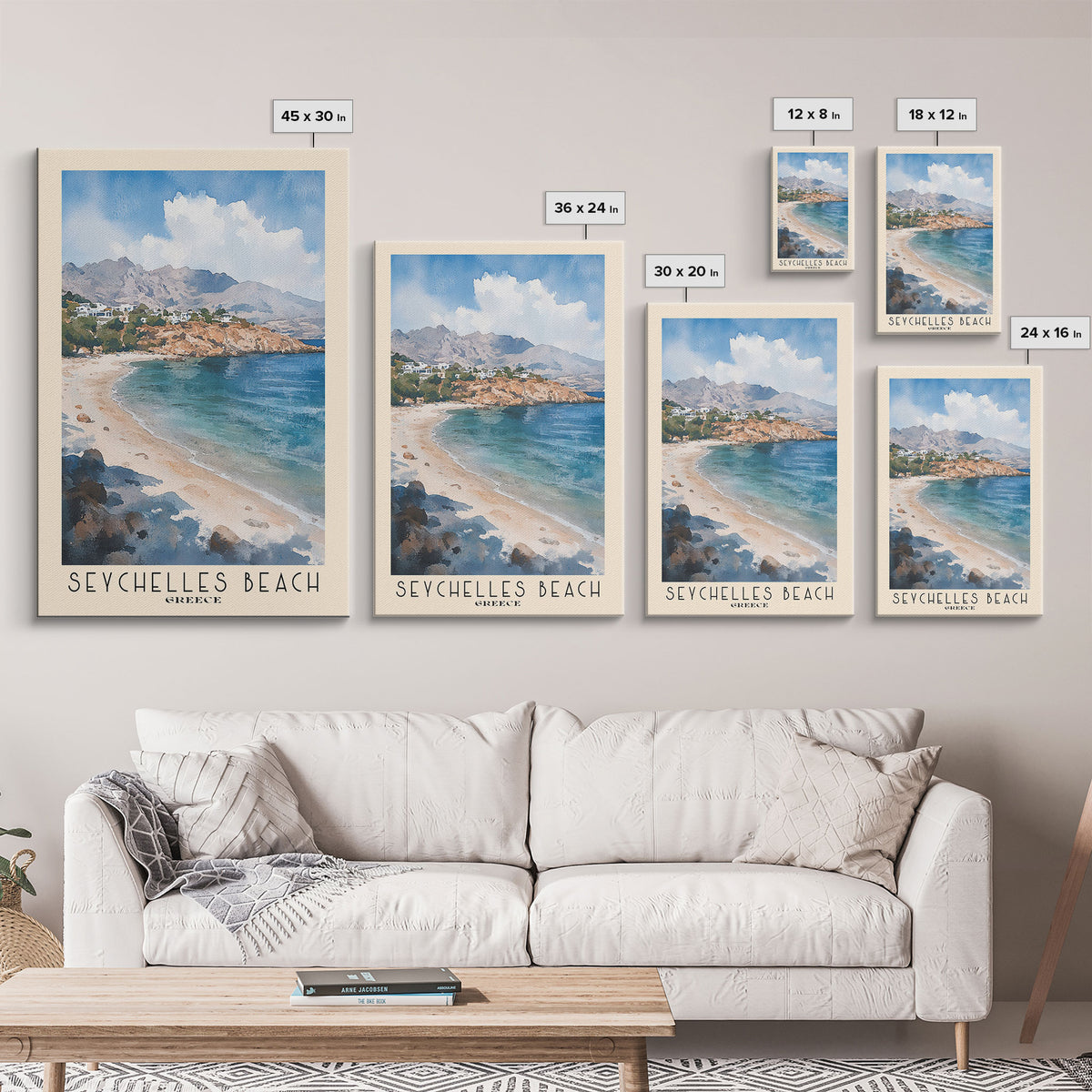 Seychelles Beach, Greece Watercolor Print, Vacation Gift, Greece Wall Art, Beach Painting, Beach Decor, Beach Or Lakehouse Art