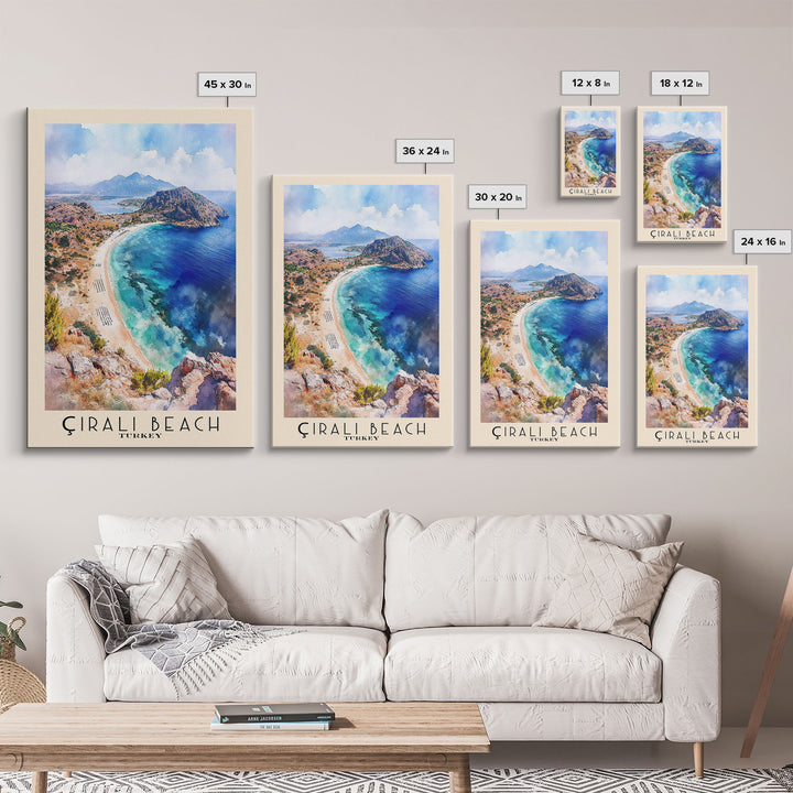 Çıralı Beach, Turkey Watercolor Print, Vacation Gift, Turkey Wall Art, Beach Painting, Beach Decor, Large Wall Art, Wood Frame Art