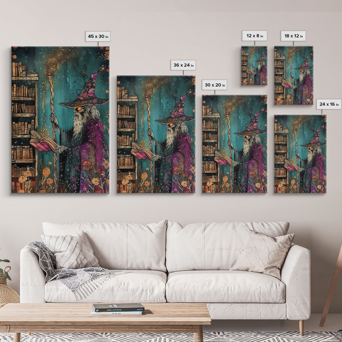 Halloween Eerie Wizard in Haunted Library Framed Canvas Print, Gothic Wall Art, Home Decor, Witchcraft Decor, Gift Idea, Enchanted Study