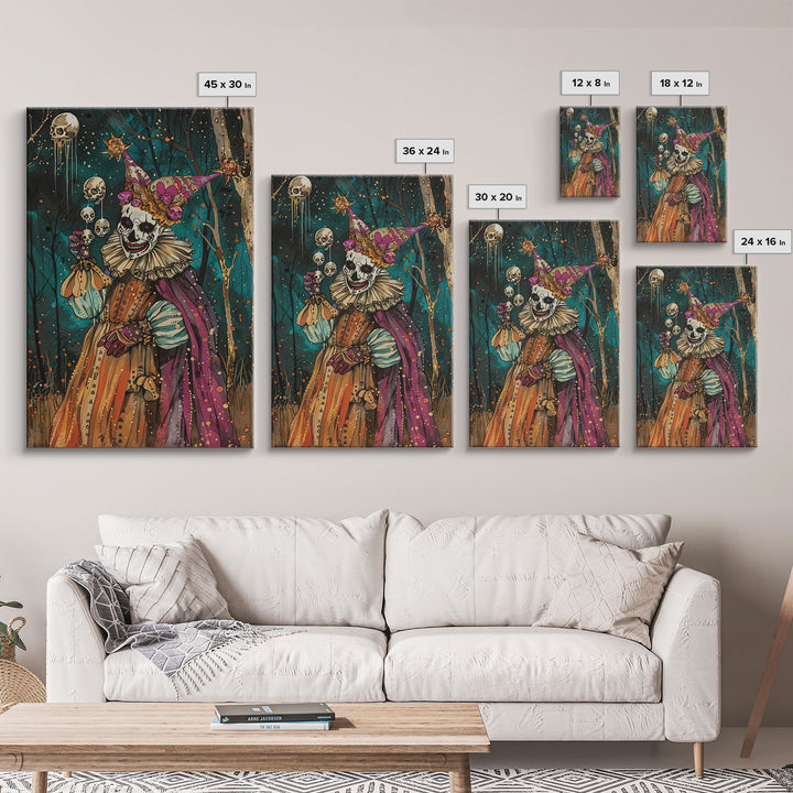 Halloween Sinister Clown in Dark Forest Framed Canvas Print, Creepy Wall Art, Home Decor, Horror Decor, Gift Idea, Spooky Carnival