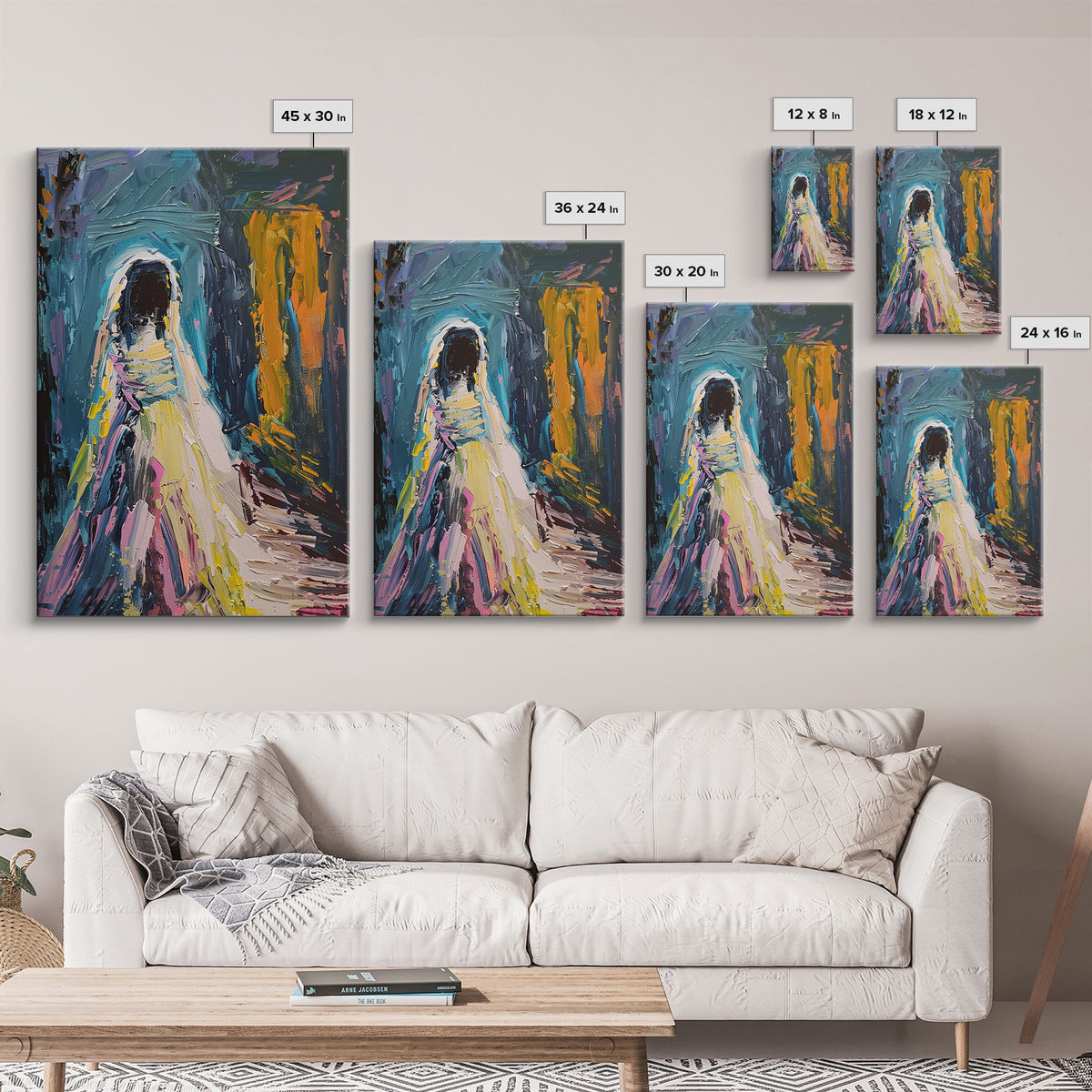 Halloween Haunted Veiled Ghost, Framed Canvas Print, Wall Art, Living Room Decor, Spooky, Ghost Art, Original Painting, Home Decor
