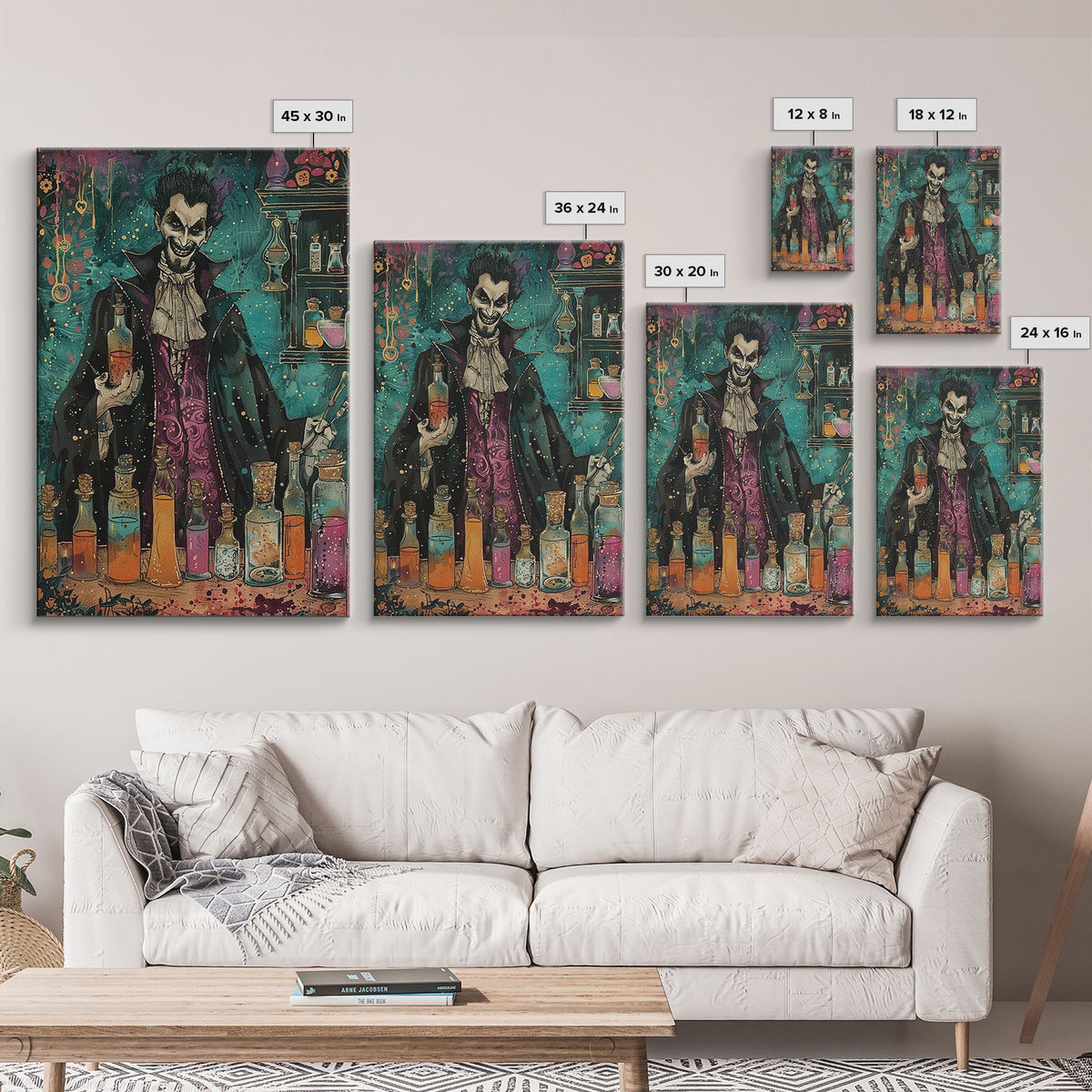 Halloween Frightening Werewolf with Burger Framed Canvas Print, Wall Art, Living Room Decor, Kitchen Art, Unique Halloween Gift Spooky Decor