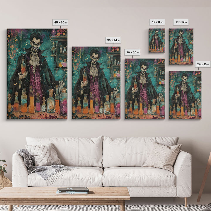 Halloween Frightening Werewolf with Burger Framed Canvas Print, Wall Art, Living Room Decor, Kitchen Art, Unique Halloween Gift Spooky Decor