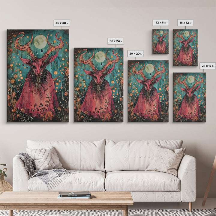 Enchanted Demon Under Full Moon Framed Canvas Print, Halloween Art, Creepy Wall Art, Spooky Home Decor, Art, Haunting Living Room Decor