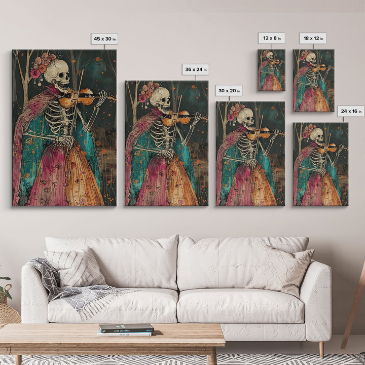 Day of the Dead Skeleton Playing Violin - Colorful Skeleton Art - Dia de los Muertos Inspired Print - Halloween Skeleton Decor