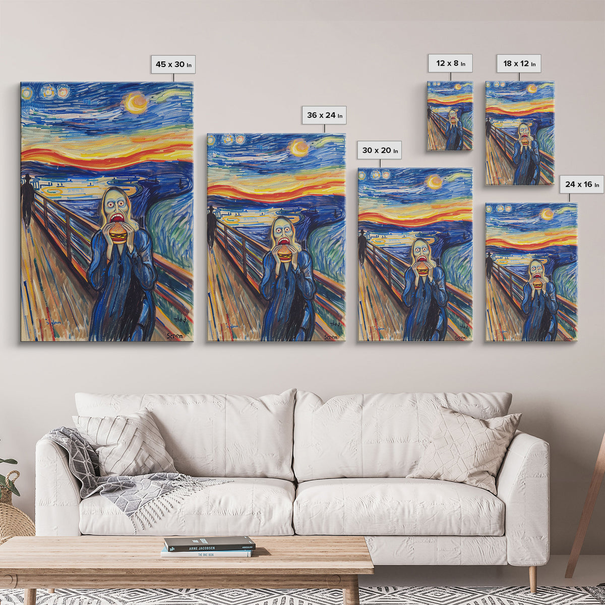 Scream-Inspired Halloween Art with a Figure Eating a Hamburger, Combining Horror and Humor for a Unique and Spooky Wall Art Piece