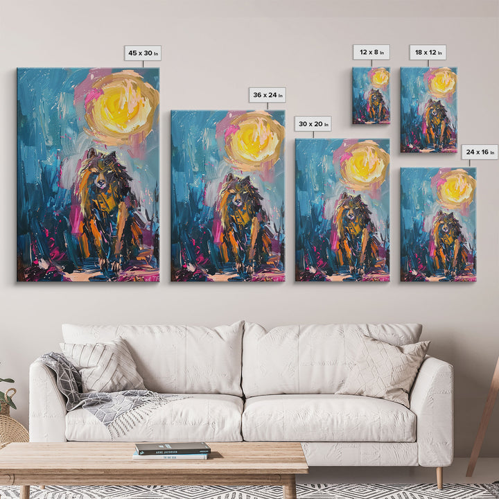 Halloween Art of a Werewolf in a Dress Eating Pizza Under the Moonlight, Perfect for Adding a Playful Touch to Spooky Decor