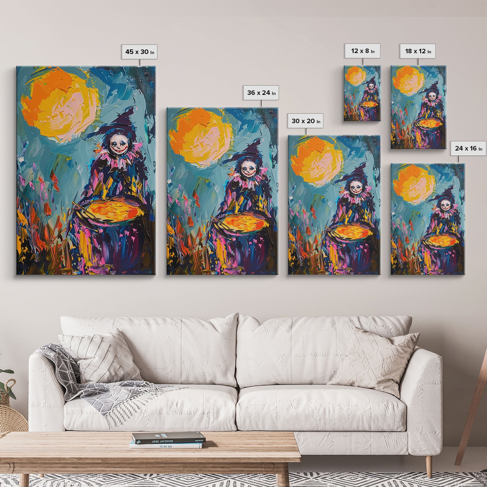 Colorful Witch Mixing Potions Framed Canvas Print | Halloween Witch Art | Vibrant Witch Decor for Home | Whimsical Halloween Artwork
