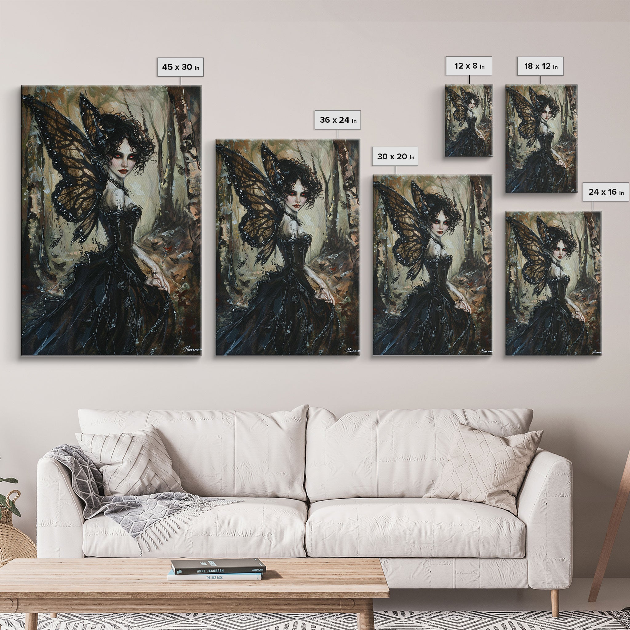 Dark Gothic Fairy with Butterfly Wings| Halloween Wall Art | Spooky Home Decor | Creepy Gothic Fairy Painting | Framed Canvas Print