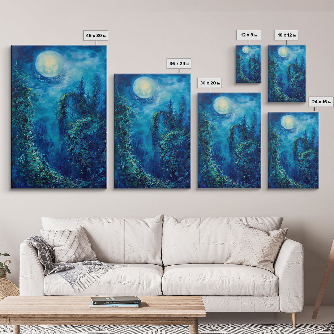 Moonlit Forest Path, Halloween Art, Spooky Wall Decor, Framed Canvas Print, Creepy Art, Halloween Wall Decor, Seasonal Wall Art