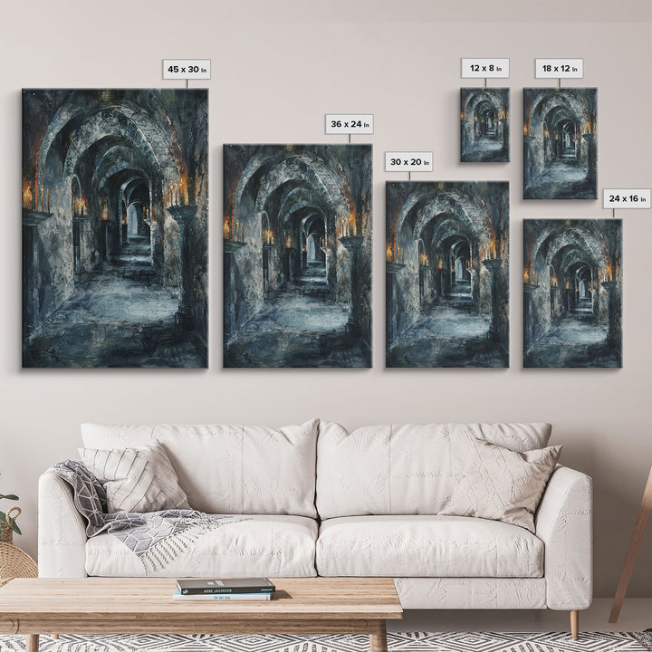 Dark Gothic Hallway Halloween Art, Spooky Hallway, Haunted Passage, Creepy Architecture, Gothic Decor, Framed Canvas Print