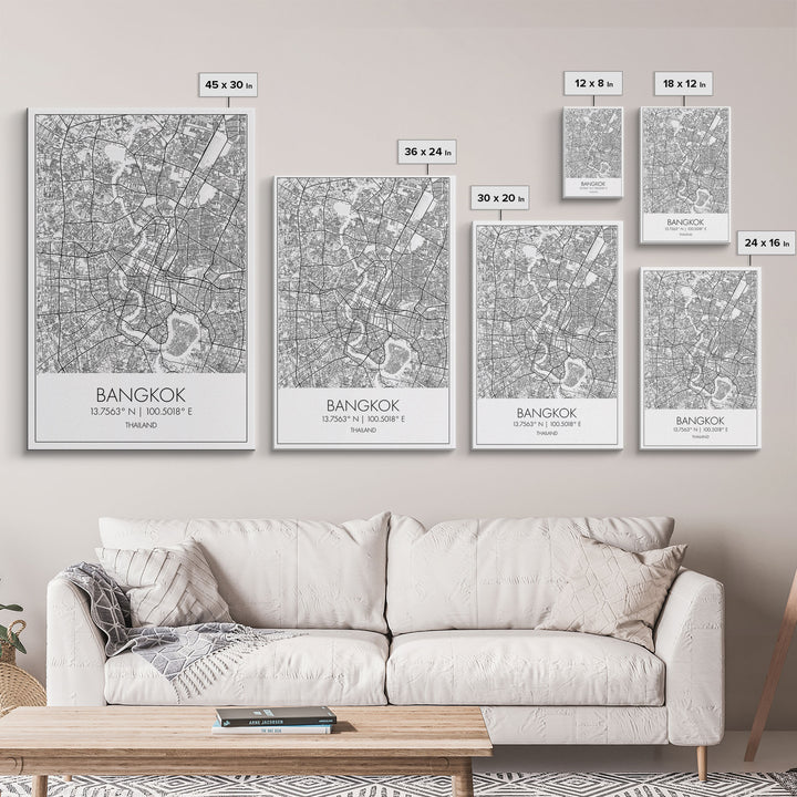 Bangkok Street Map, Thailand Map, City Wall Art, Asia Travel Art, Reception Décor, Modern Art, Wall Art, Canvas Print, Canvas Wall Art