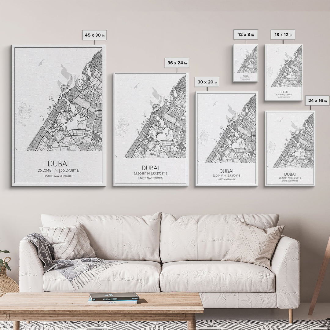 Dubai Street Map, UAE Map, City Map Art, Minimalist Art, Wall Art, Canvas Print, Aviation Gift, Travel Art, Office Décor, Unique Wall Art