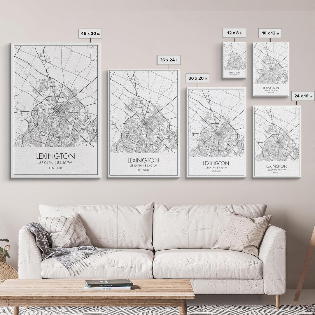 Lexington Street Map, Kentucky Map, City Map Art, Modern Wall Art, Wall Art, Canvas Print, Travel Wall Art, Dorm Room Décor, Engagement Gift