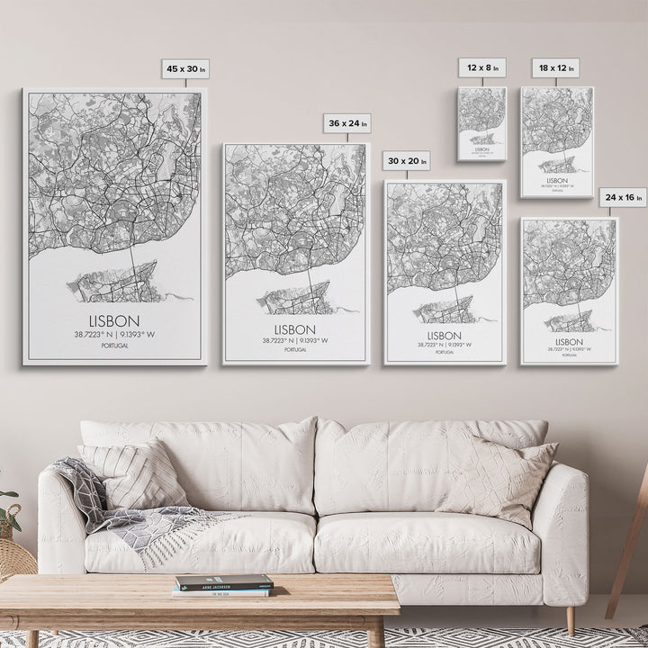 Lisbon Street Map, Portugal Map, City Map Art, Modern Wall Art, Wall Art, Canvas Print, Travel Décor, Above Bed Art, Gift For Couples