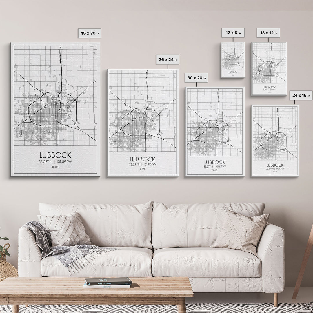 Lubbock Street Map, Texas Map, City Map Art, Modern Art, Wall Art, Canvas Print, Travel Print, Farmhouse Wall Décor, Boyfriend Gift