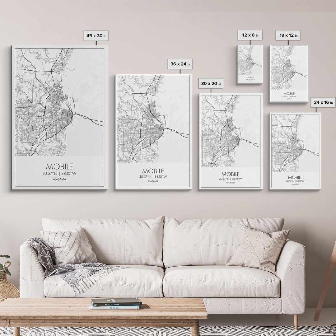 Mobile Street Map, Alabama Map, City Map Art, Modern Art, Wall Art, Canvas Print, Farmhouse Bedroom Art, Mother In Law Gift, Travel Art