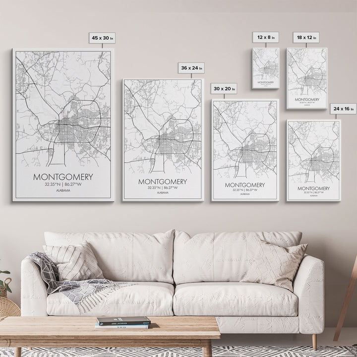 Montgomery Street Map, Alabama Map, City Map Art, Modern Art, Wall Art, Canvas Print, Bedroom Print, Family Gift, Travel Wall Décor