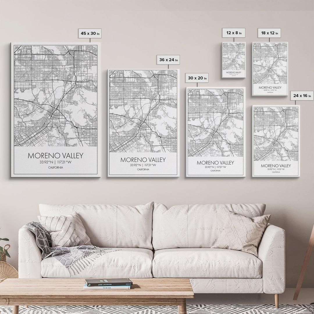 Moreno Valley Street Map, California Map, City Map Art, Modern Art, Wall Art, Canvas Print, Wall Art For Bedroom, Couple Gift, Travel Print