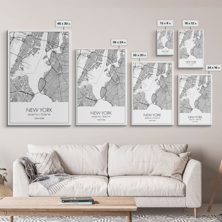 New York Street Map, New York Map, City Map Art, Modern Art, Wall Art, Canvas Print, Home Office Art, Unique Travel Gifts, Travel Wall Print