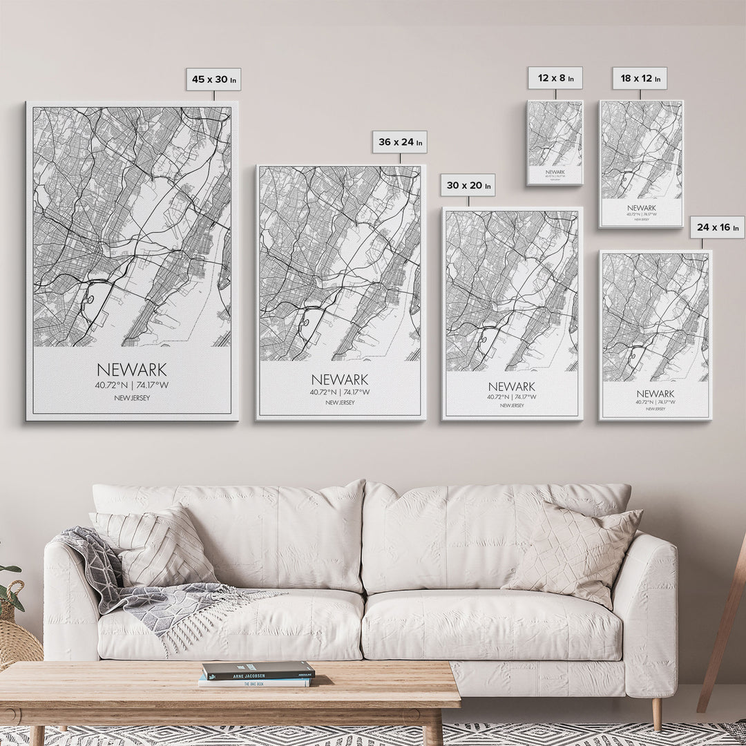Newark Street Map, New Jersey Map, City Map Art, Modern Art, Wall Art, Canvas Print, Living Room Art, Best Friends Gift, Travel Art