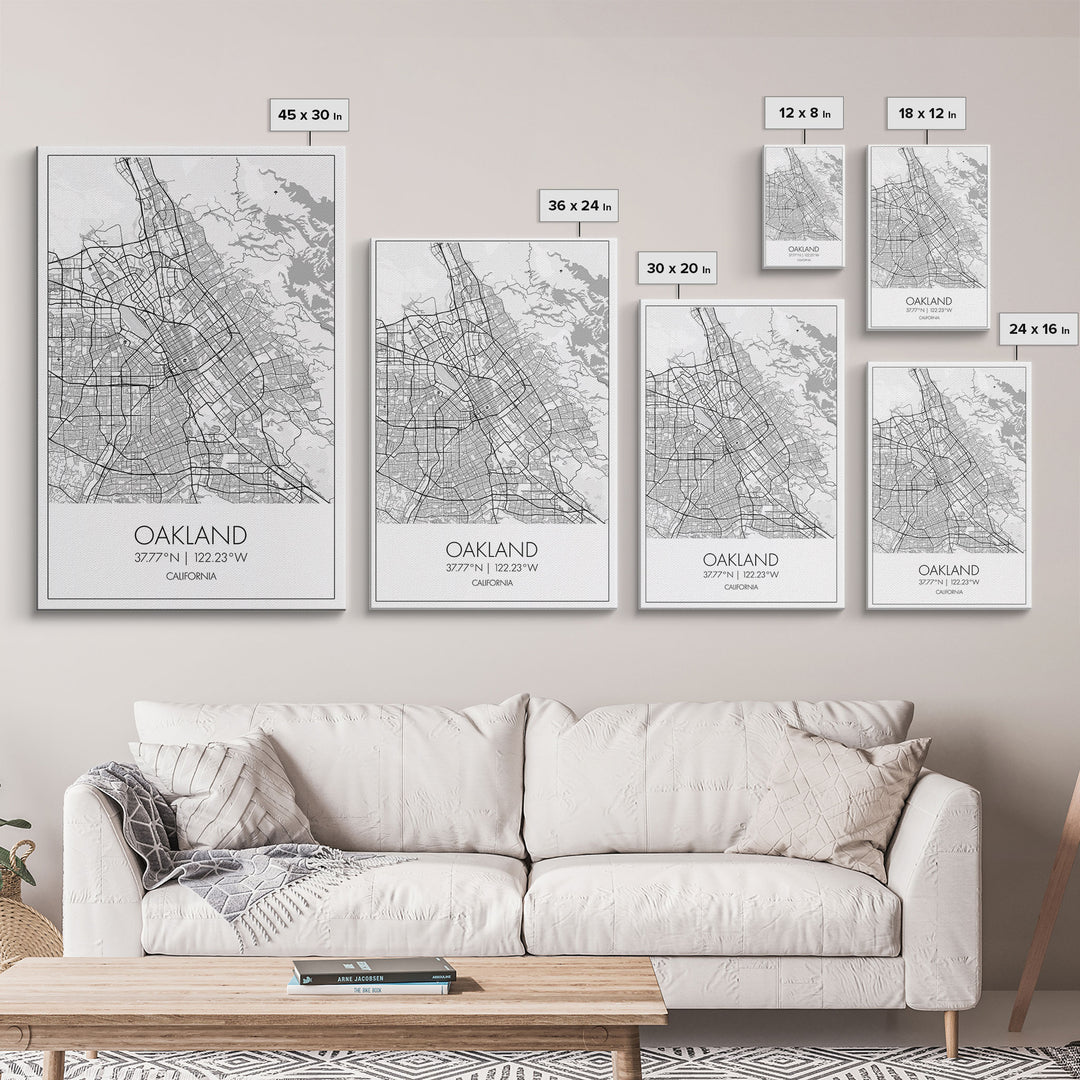 Oakland Street Map, California Map, City Map Art, Modern Art, Wall Art, Canvas Print, Living Room Art, Gift For Her, Adventure Wall Art