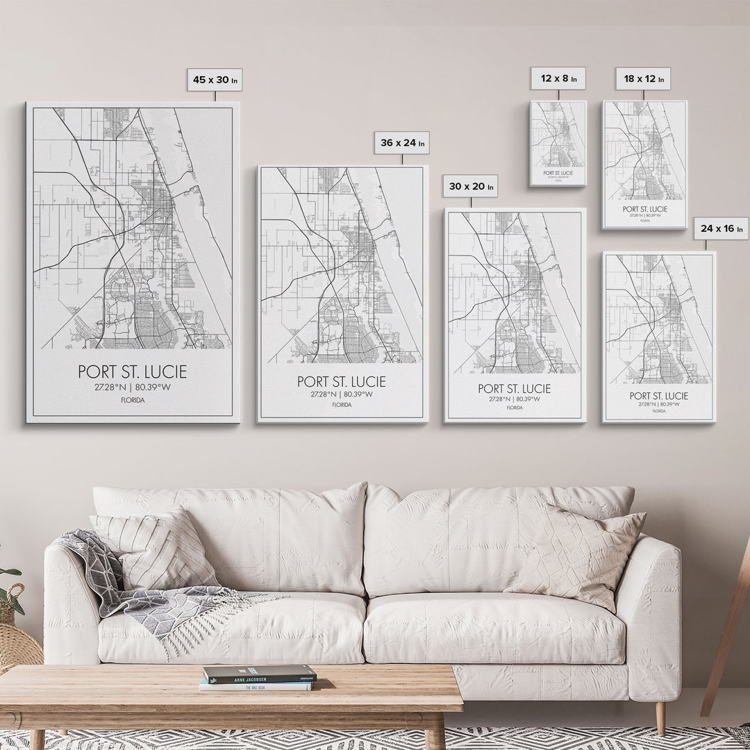 Port St Lucie Street Map, Florida Map, City Map Art, Minimalist Art, Wall Art, Canvas Print, Friend Gift, Black And White Art, Travel Décor