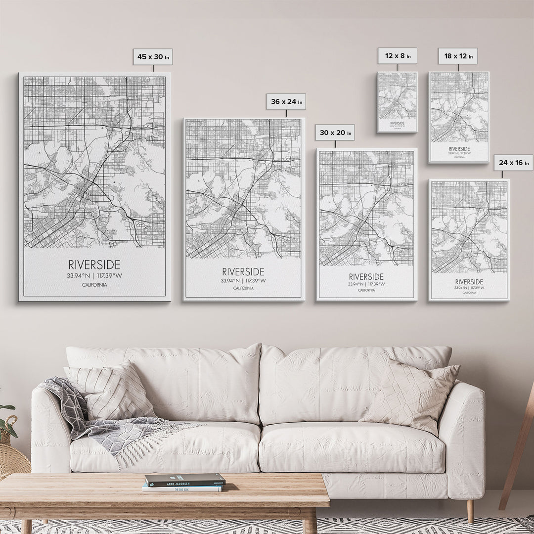 Riverside Street Map, California Map, City Map Art, Minimalist Art, Wall Art, Canvas Print, Unique Wall Décor, Boyfriend Gift, Travel Art