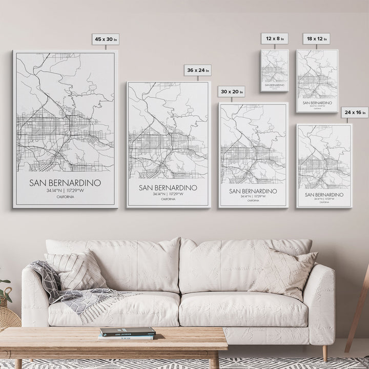 San Bernardino Street Map, California Map, City Map Print, Minimalist Art, Wall Art, Canvas Print, Unique Wall Décor, Friends Gift,