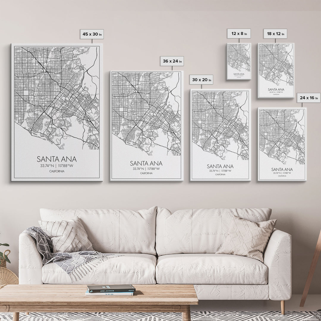 Santa Ana Street Map, California Map, City Map Print, Minimalist Art, Wall Art, Canvas Print, Living Room Décor, Adventure Gifts, Travel Art