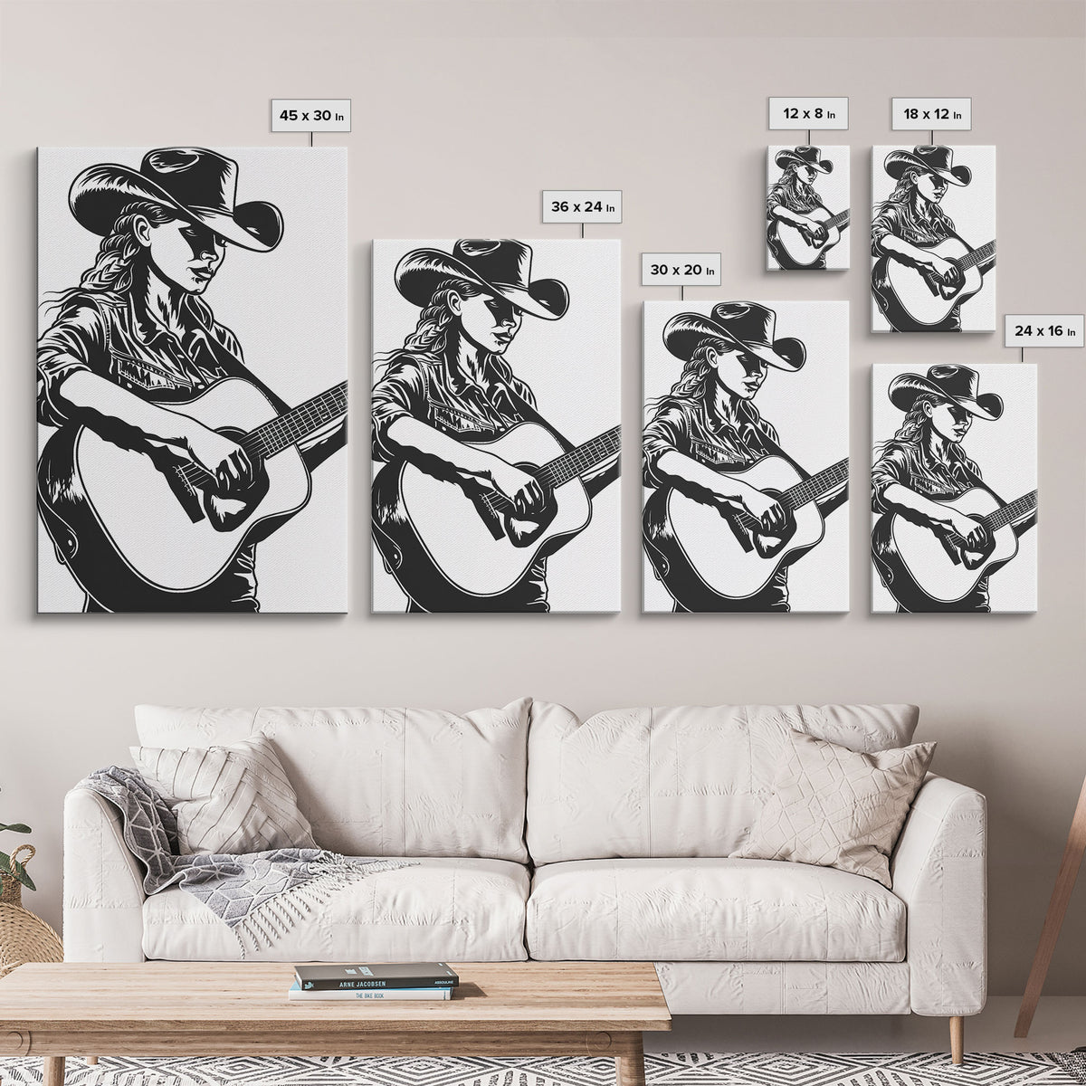 Cowboy in Desert Art Print, Western Silhouette Framed Canvas, Vintage Southwest Scene, Rustic Western Home Decor, Unique Wall Art