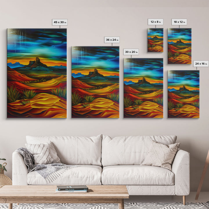 Dramatic Desert Landscape - Vibrant Western Art, Framed Canvas Print, Living Room Decor, Desert Painting, Colorful Wall Art