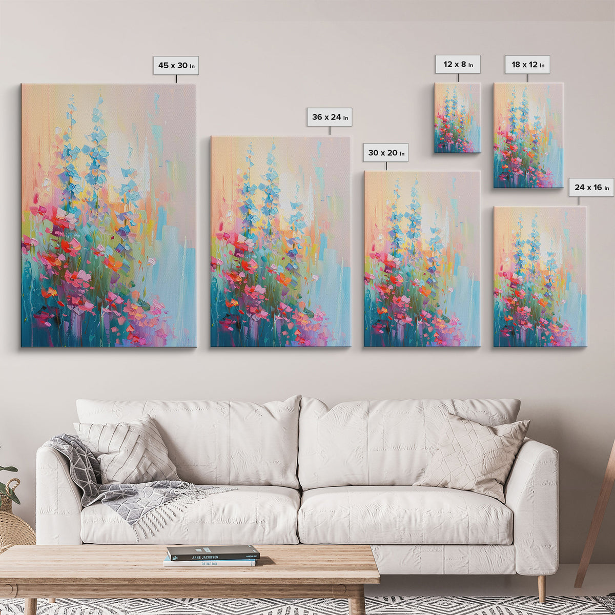 Delicate Blossoms in Springtime - Framed Canvas Print, Elegant Living Room Art, Soft Bedroom Decor, Pastel Flower Art, Wall Art