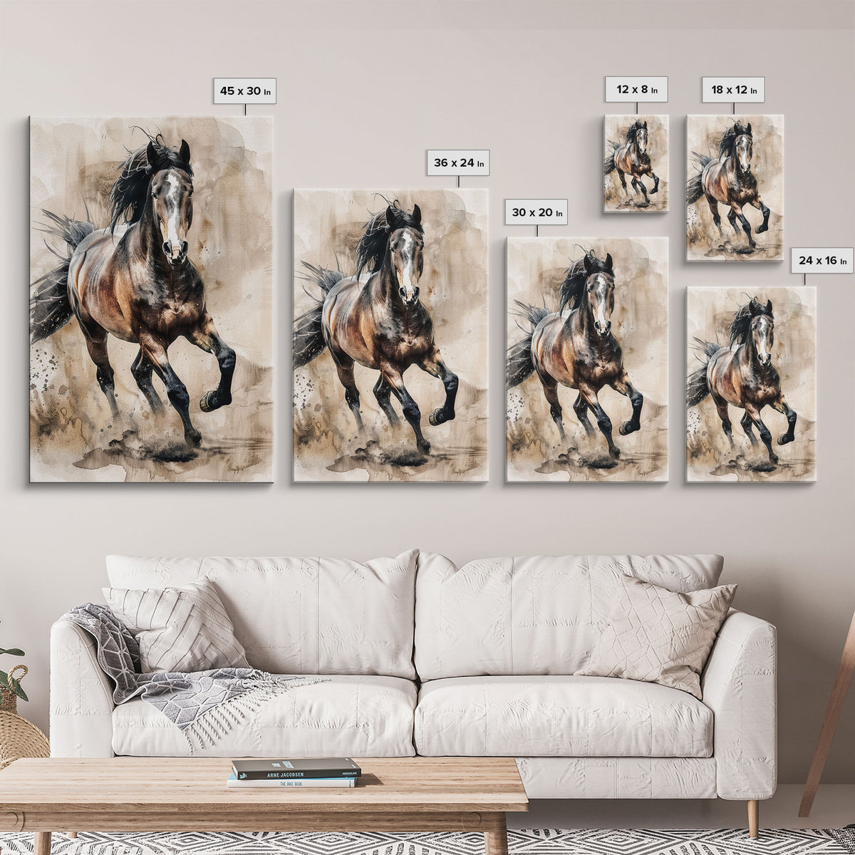 Running Horse in Motion - Framed Canvas Print, Lively Living Room Art, Vibrant Bedroom Decor, Equestrian Art, Wall Art