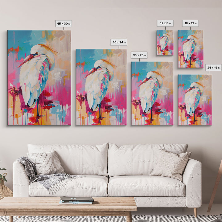 Elegant White Bird in Colorful Abstract Background - Framed Canvas Print, Bird Decor Modern Art for Living Room Vibrant Wall Art for Bedroom