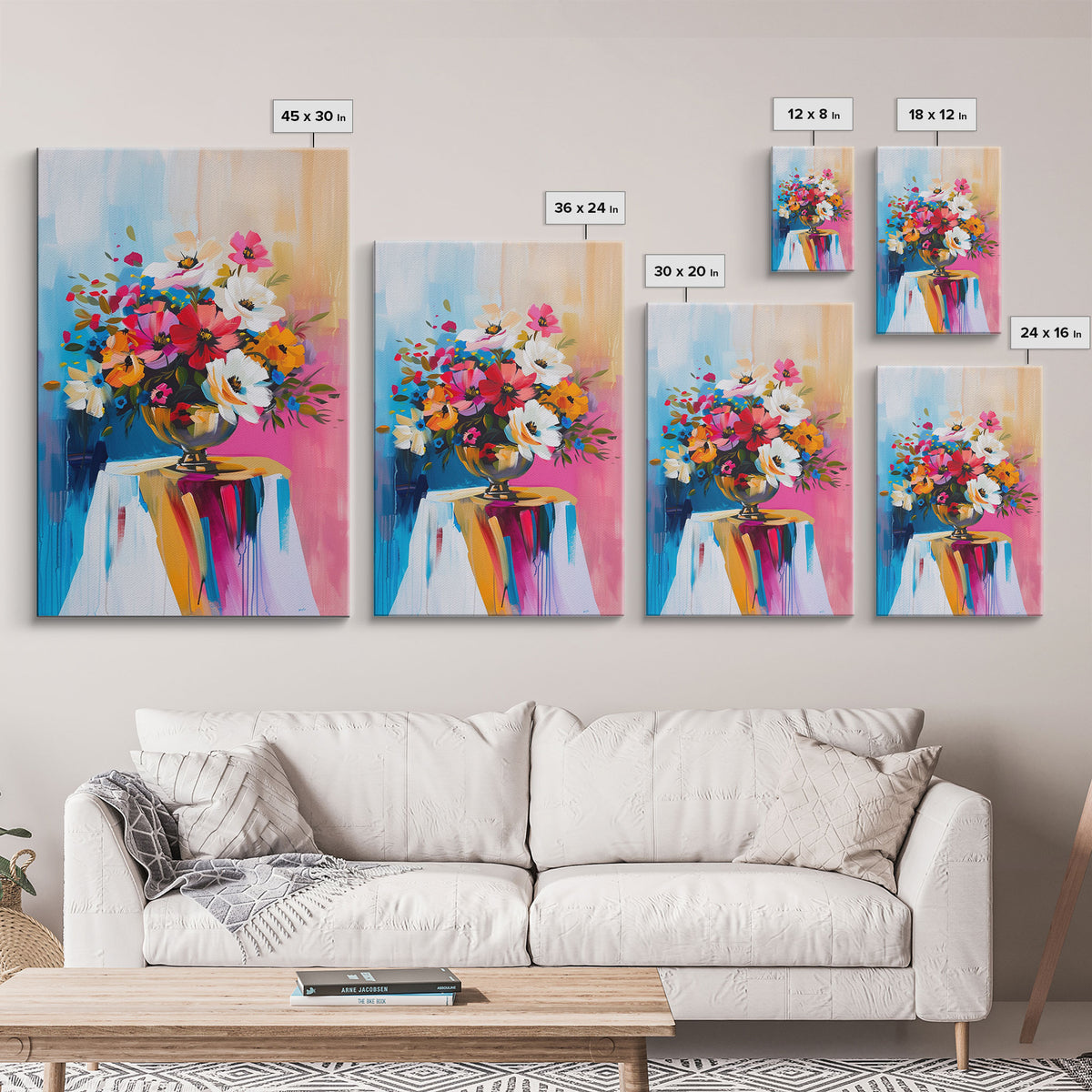 Colorful Floral Arrangement in Bright Vase - Framed Canvas Print, Flower Decor, Floral Art for Living Room, Vibrant Wall Art for Home