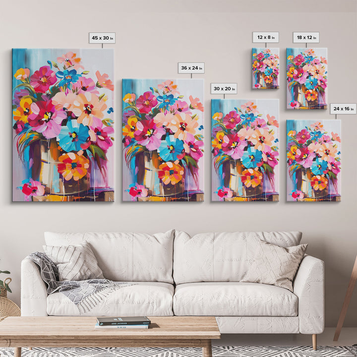 Bold Floral Bouquet in Bright Colors - Framed Canvas Print, Flower Decor, Floral Art for Bedroom, Vibrant Wall Art for Living Room