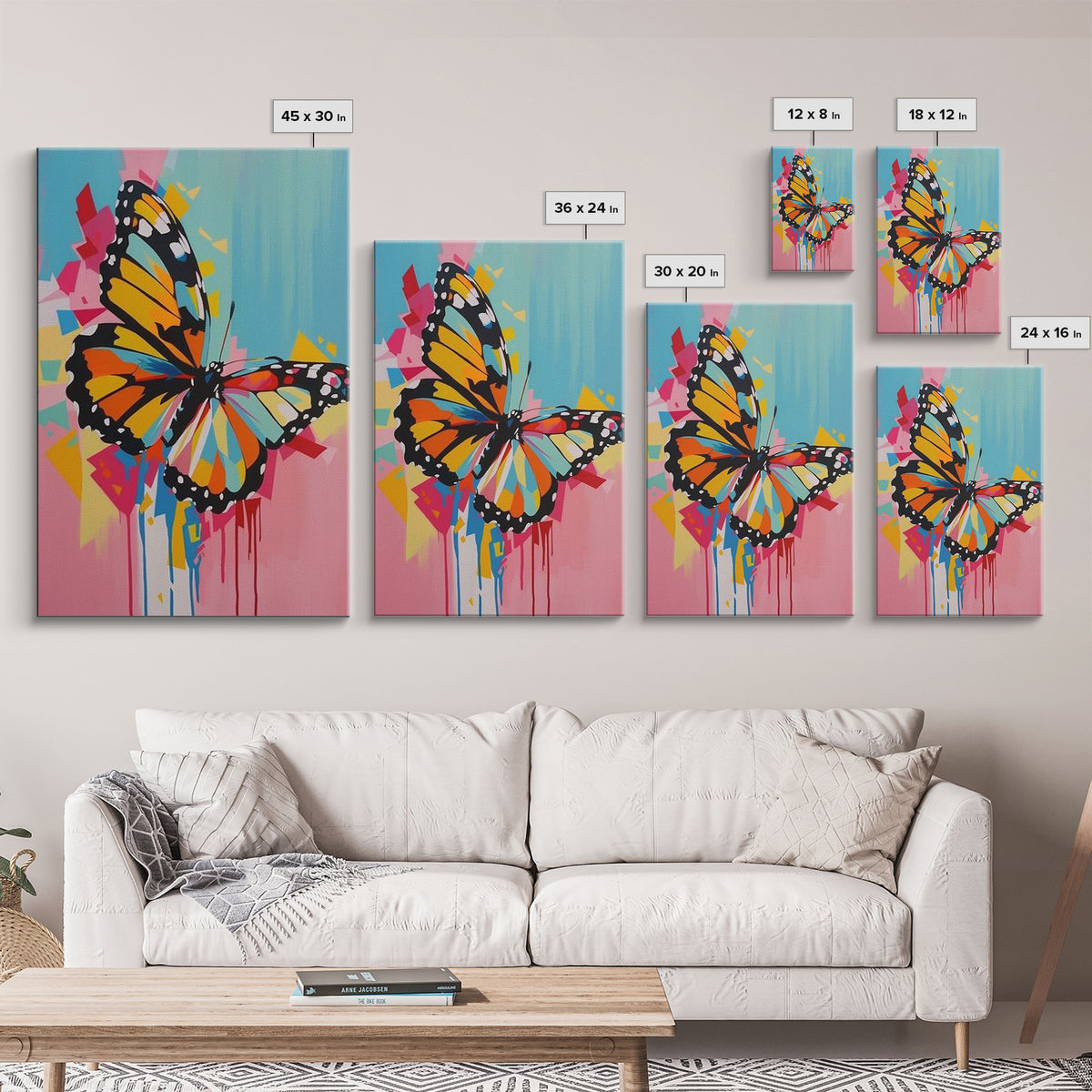 Monarch Butterfly Framed Canvas Print - Colorful Wall Art, Living Room Decor, Vibrant Insect Art, Unique Artwork for Bedroom and Office