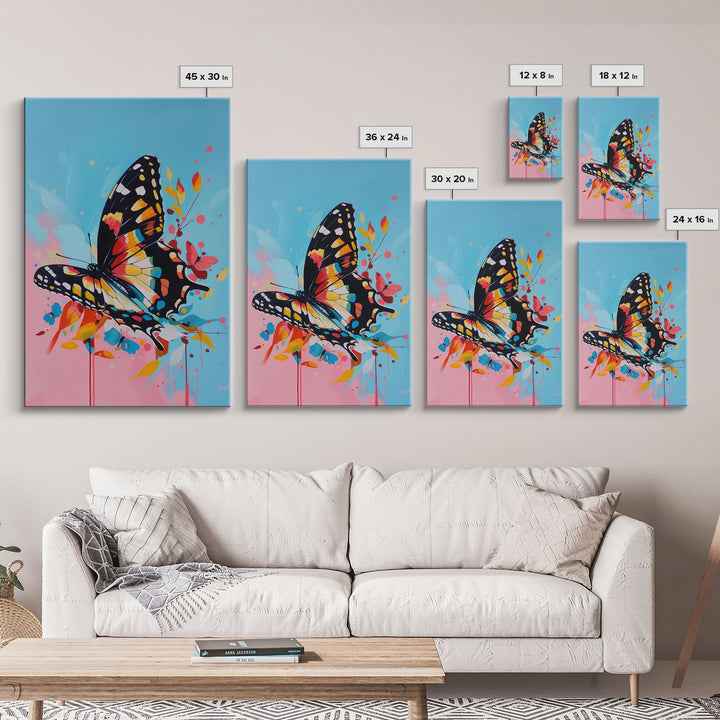 Butterfly and Blossoms Framed Canvas Print - Colorful Wall Art, Living Room Decor, Nature Artwork, Unique Art for Bedroom and Office