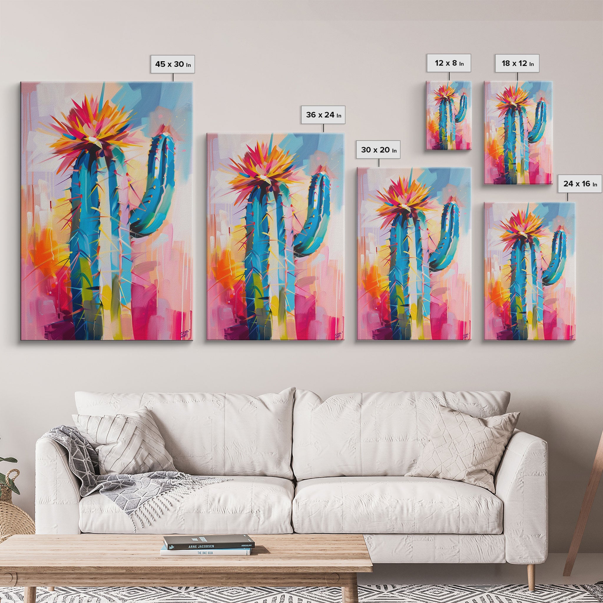Colorful Cactus Framed Canvas Print - Vibrant Succulent Wall Art, Living Room Decor, Modern Artwork Unique Desert Art for Bedroom and Office